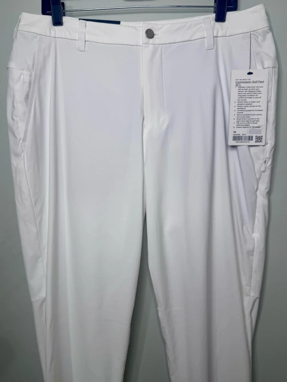 Mens Lululemon Commission Golf Pant 32” Length White Size 34 NWT